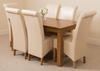 French Rustic Solid Oak 150cm Dining Table with 6 Ivory Montana Leather Chairs