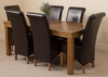 French Rustic Solid Oak 180 cm Dining Table with 6 Brown Montana Leather Chairs