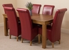 French Rustic Solid Oak 180 cm Dining Table with 6 Burgundy Montana Leather Chairs