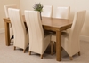 French Rustic Solid Oak 180 cm Dining Table with 6 Ivory Lola Leather Chairs