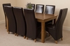 French Rustic Solid Oak 180 cm Dining Table with 8 Brown Lola Leather Chairs