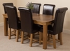 French Rustic Solid Oak 180 cm Dining Table with 8 Brown Washington Leather Chairs