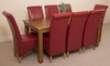 French Rustic Solid Oak 180 cm Dining Table with 8 Burgundy Montana Leather Chairs