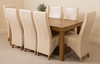 French Rustic Solid Oak 180 cm Dining Table with 8 Ivory Lola Leather Chairs