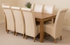 French Rustic Solid Oak 180 cm Dining Table with 8 Ivory Montana Leather Chairs