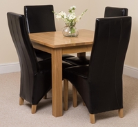 Oslo Solid Oak Dining Table and 4 Black Lola Leather Chairs