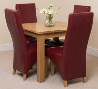 Oslo Solid Oak Dining Table and 4 Burgundy Lola Leather Chairs