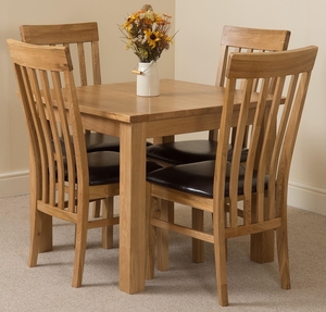 Oslo Solid Oak Dining Table and 4 Harvard Solid Oak Leather Chairs