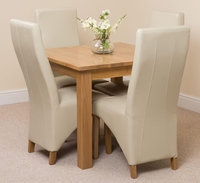 Oslo Solid Oak Dining Table and 4 Ivory Lola Leather Chairs