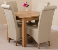Oslo Solid Oak Dining Table and 4 Ivory Montana Leather Chairs