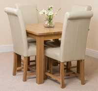 Oslo Solid Oak Dining Table and 4 Ivory Washington Leather Chairs