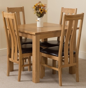 Oslo Solid Oak Dining Table and 4 Princeton Solid Oak Leather Chairs