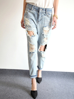 light Blue Ripped Ankle Jeans