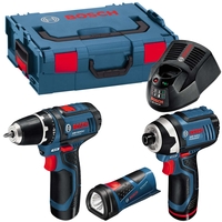 Bosch 10.8V li-ion Power Tool Triple Pack (Drill Driver,  Impact Driver,  Torch)