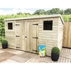 12 x 8 Large Pressure Treated Tongue and Groove Pent Shed with 2 Windows And Double Doors (Centre)