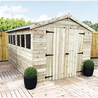 12 x 8 Premier Pressure Treated Tongue and Groove Apex Shed With Higher Eaves And Ridge Height 4 Windows And Double Doors