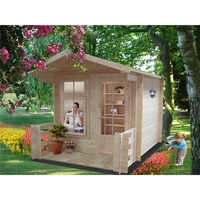 2.39m x 2.39m Log Cabin With Fully Glazed Single Door - 19mm Wall Thickness + optional veranda