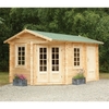 4.0m x 2.8m Corner Log Cabin With Glazed Double Doors - 34mm Wall Thickness - INSTALLED