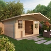 5m x 5m Premier Apex + Overhang Log Cabin (Double Glazing) + Free Floor & Felt & Safety Glass (34mm)