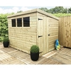 7 x 7 Pressure Treated Tongue and Groove Pent Shed With 3 Windows And Side Door