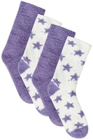 2 PACK Purple & White Star Print Cosy Socks
