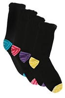 4 PACK Black & Colourful Striped Heel Toe Socks In Extra Wide Fit