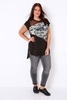 Black & Camo Print Colour Block Top With Mesh Panel & Dip Hem