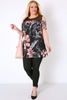 Black & Multi Floral Print Cold Shoulder Slinky Swing Top With Mesh Insert