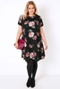 Black & Multi Floral Print Swing Dress