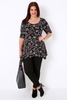 Black & Multi Floral Print Top With 3/4 Sleeves & Hanky Hem