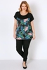 Black & Multi Tropical Floral Print Panel Top With Back Tie