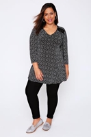 Black & Pale Pink Printed 3/4 Sleeved Swing Top With Lace Detail