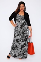 Black & White Floral Print Maxi Dress With Black Shrug