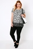 Black & White Mono Print Border Smock Top With Short Sleeves
