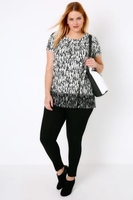 Black & White Mono Print Border Smock Top With Short Sleeves