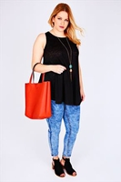 Black Burnout Vest Top With Stitch Detail & Curved Hem