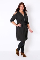 Black Cold Shoulder Shirt Dress With Zip Front Detail