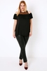 Black Cold Shoulder Top With Mesh Panel