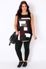Black,  White & Burgundy Colour Block Sleeveless Top With Curved Hem