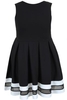 Black,  White & Mesh Block Stripe Skater Dress