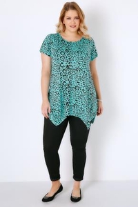 Blue & Black Leopard Print Top With Hanky Hem