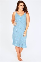 Blue & Pink Star Print Cotton Chemise With Frilled Hem Detail