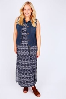 Blue & White Aztec Print Maxi Dress With Sheer Panel