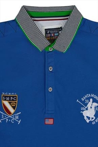 Blue & White Santa Monica Print Short Sleeve Polo Shirt