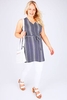 Blue & White Stripe Sleeveless Longline Top With Side Splits