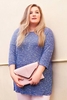 Blue & White Textured Fine Knit Slouch Top With 3/4 Sleeves