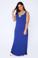 Blue Plain Sleeveless Jersey Maxi Dress