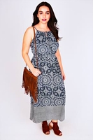 Blue Tile Print Maxi Dress