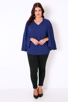Blue Woven Sleeveless Top With V-Neck & Cape Detail