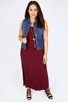 Burgundy Plain V-Neck Sleeveless Jersey Maxi Dress - PETITE